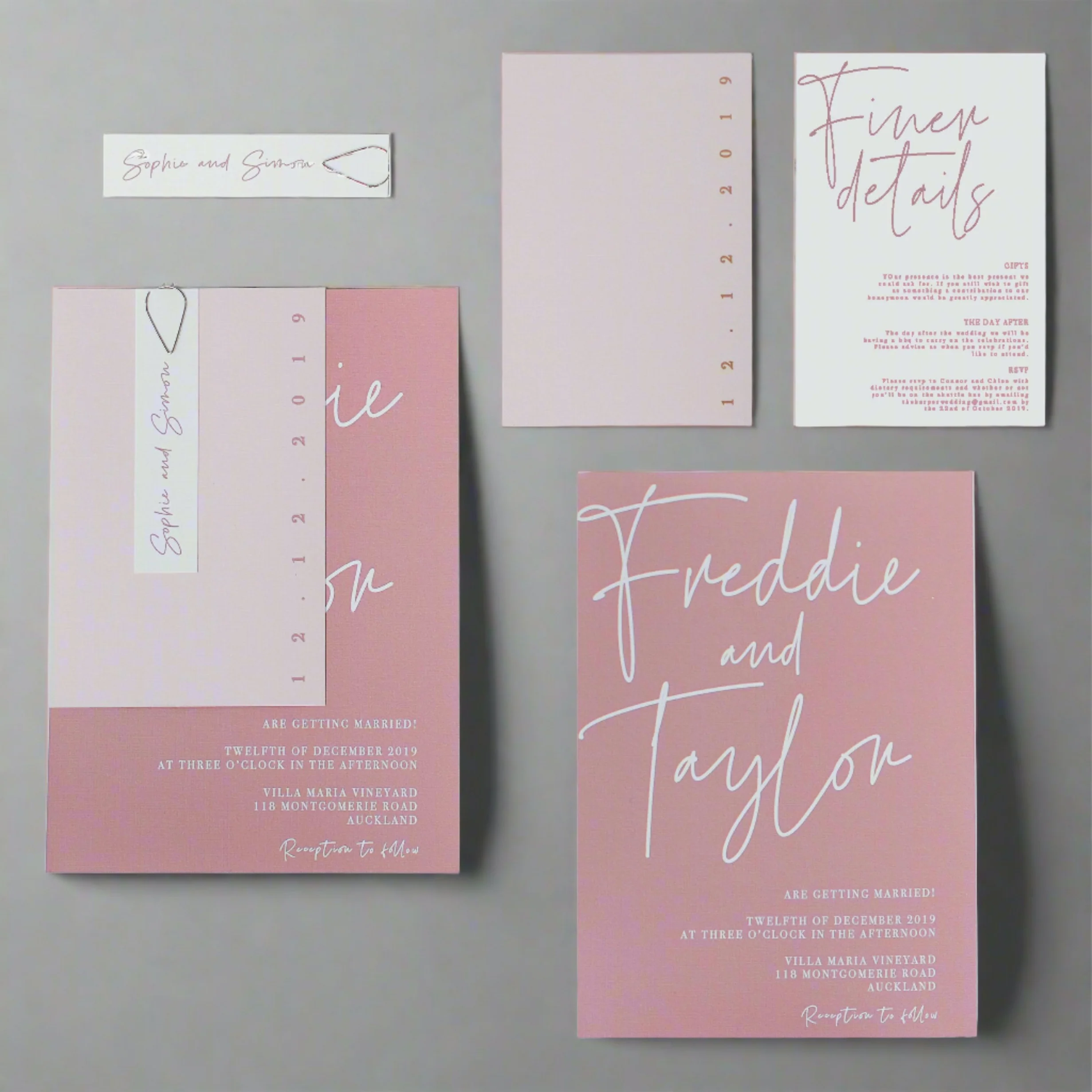 CALLIGRAPHY WEDDING INVITE SET PINK - Image 2