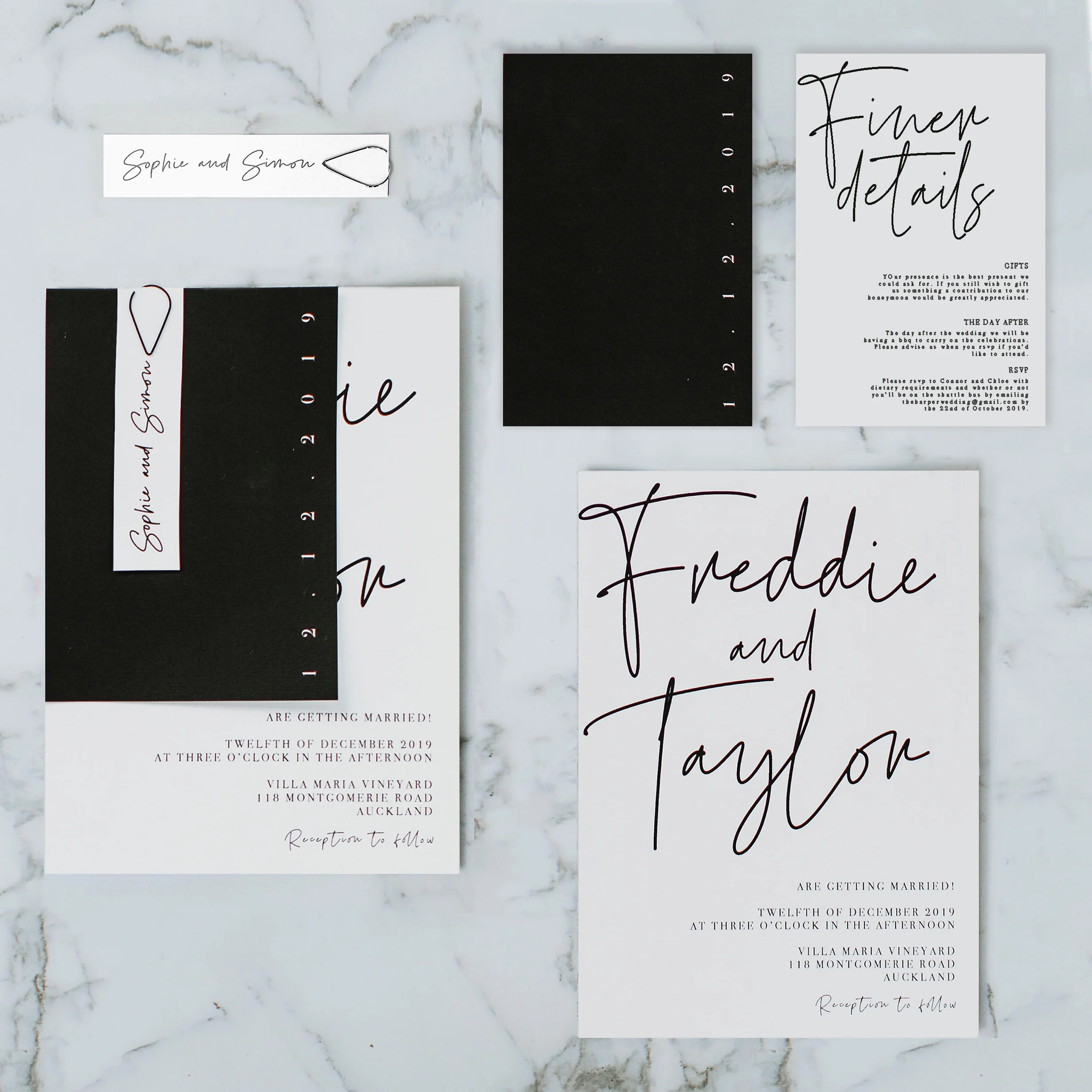 CALLIGRAPHY WEDDING INVITE SET BLACK / WHITE - Image 2