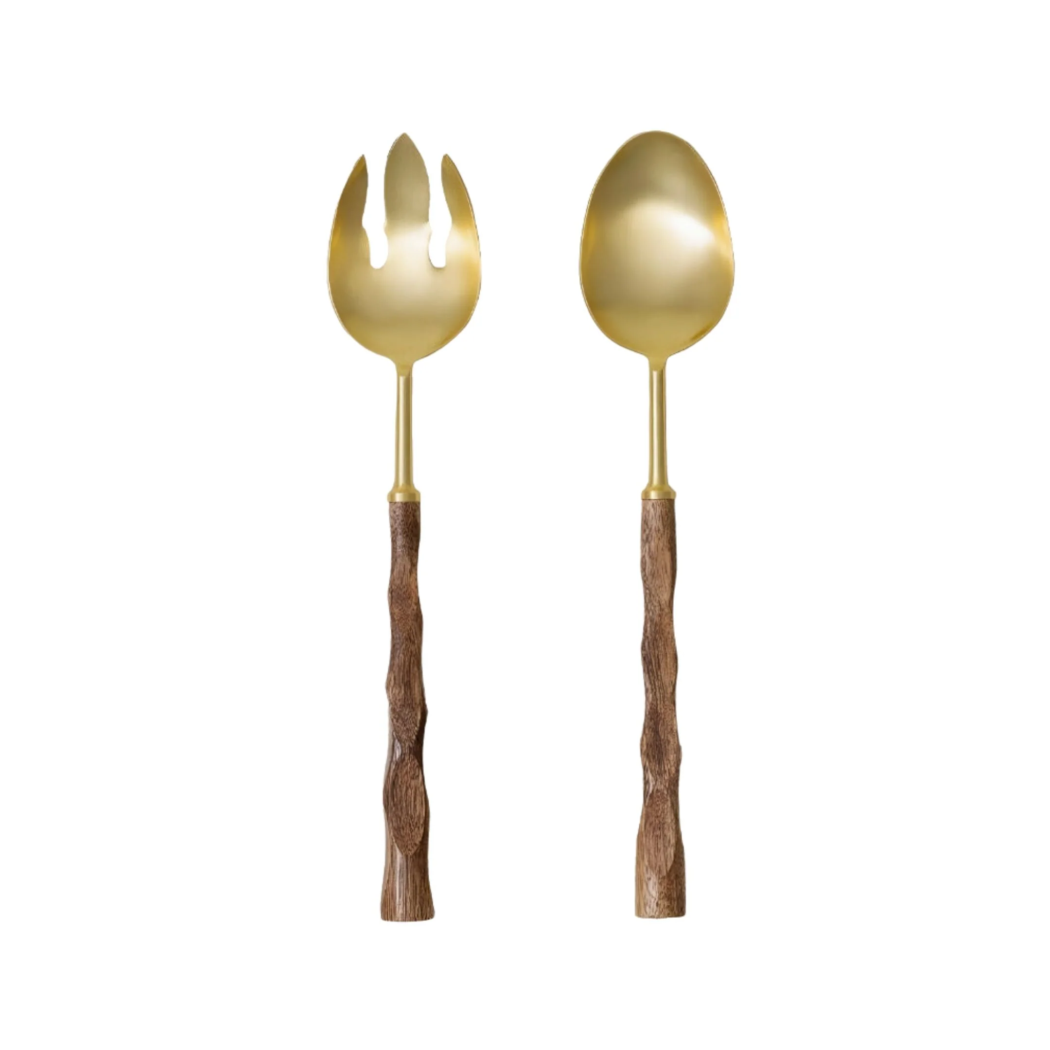Gold and Wood Salad Servers - Image 2