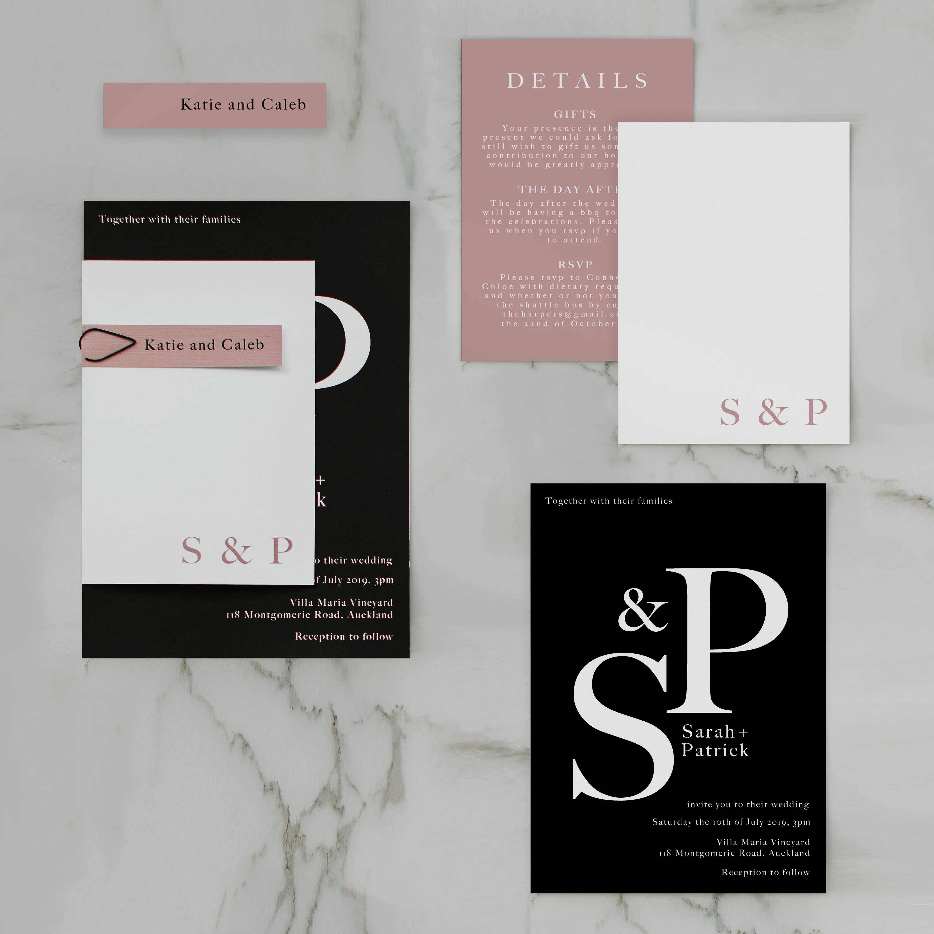 INITIAL WEDDING INVITE SET BLACK - Image 2