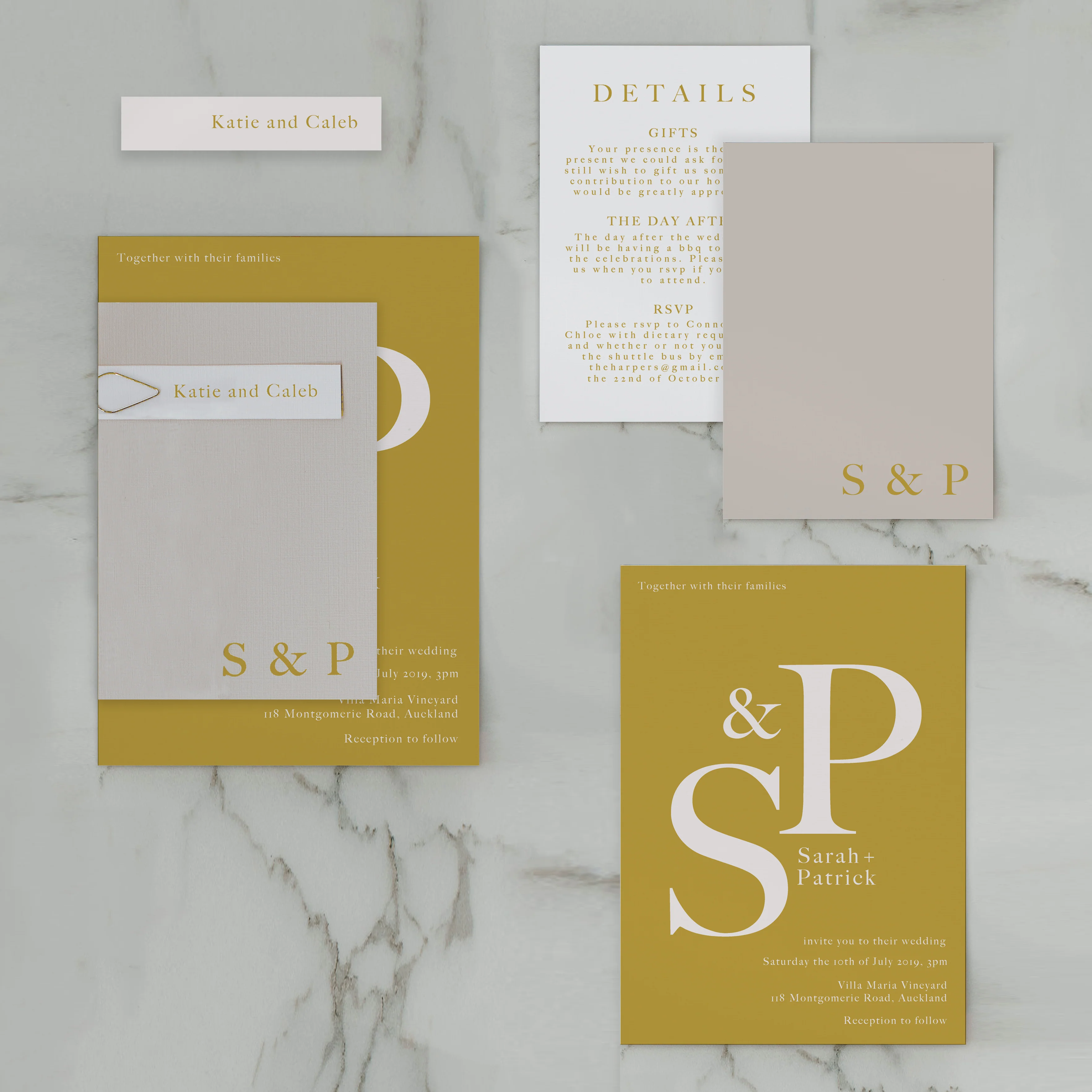 INITIAL WEDDING INVITE SET MUSTARD - Image 2