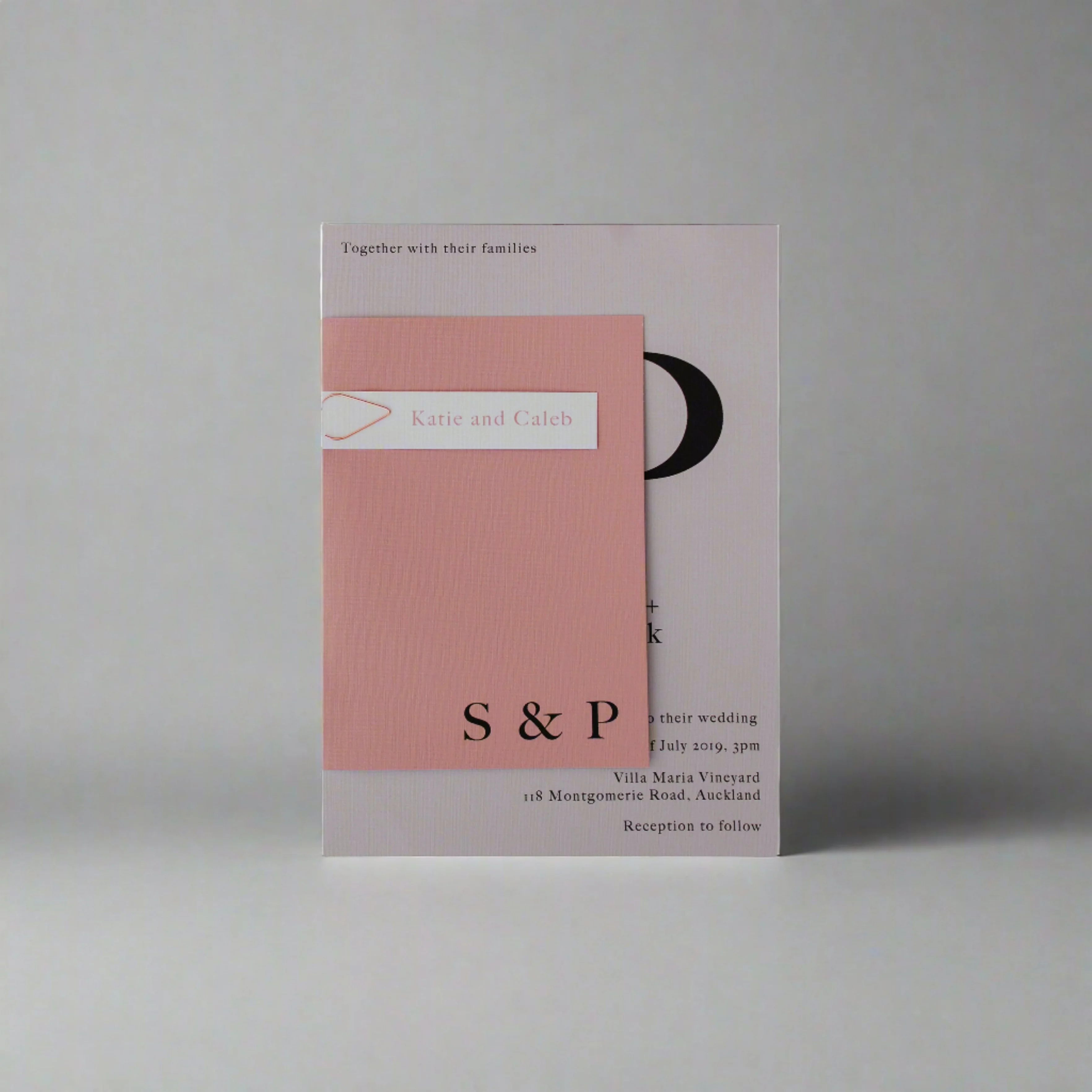 INITIAL WEDDING INVITE SET PINK / GREY
