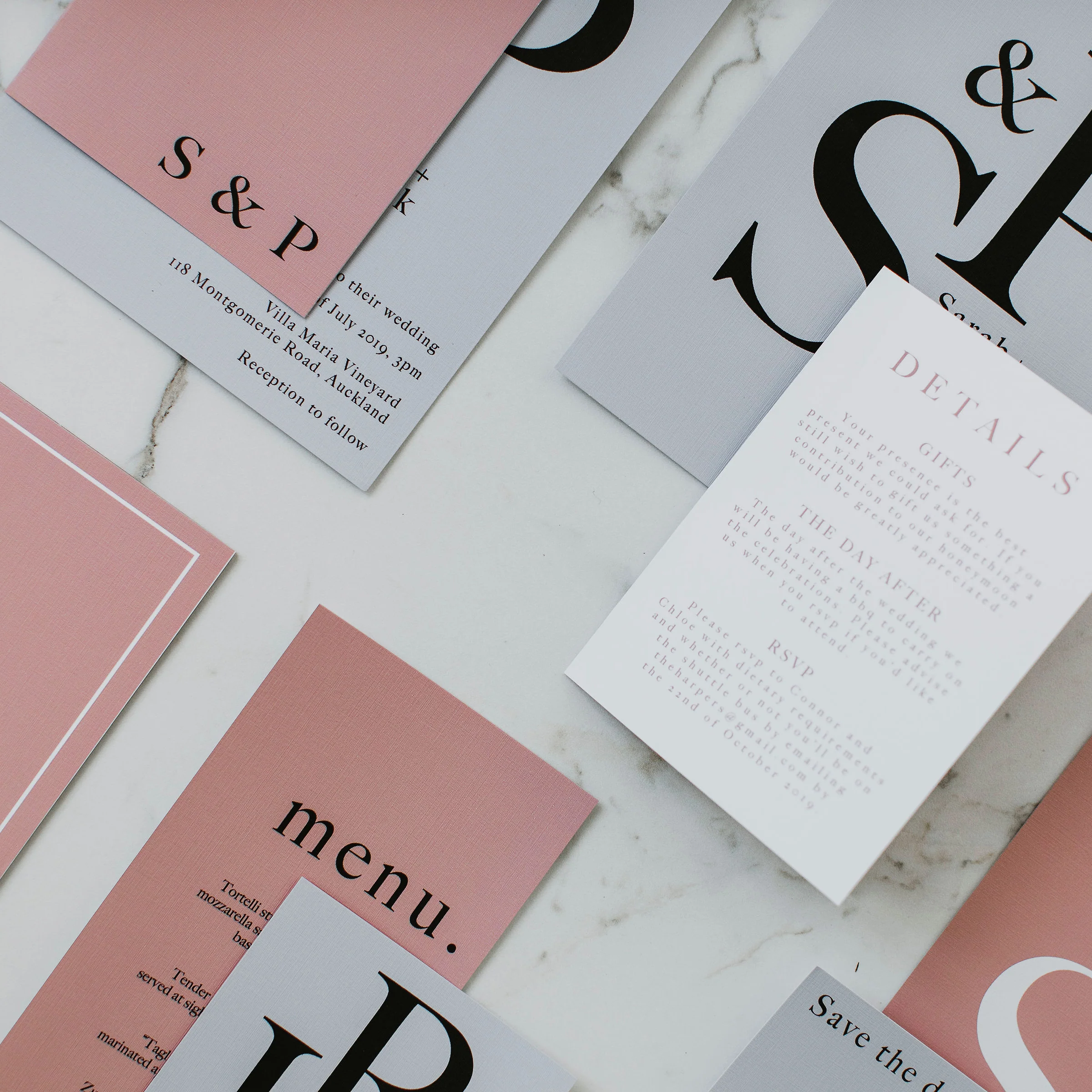 INITIAL WEDDING INVITE SET PINK / GREY - Image 5