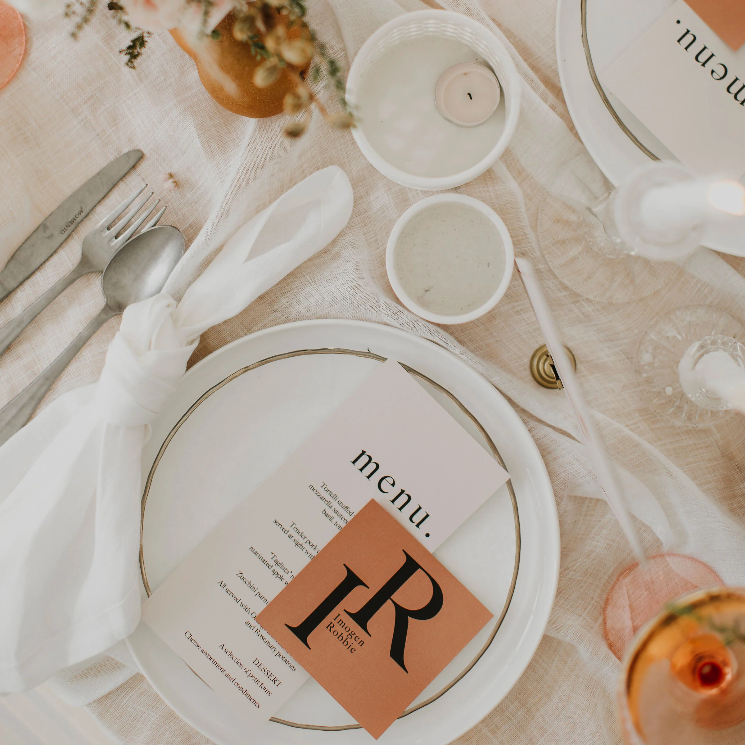 INITIAL WEDDING MENU & PLACE NAME SET ORANGE - Image 3