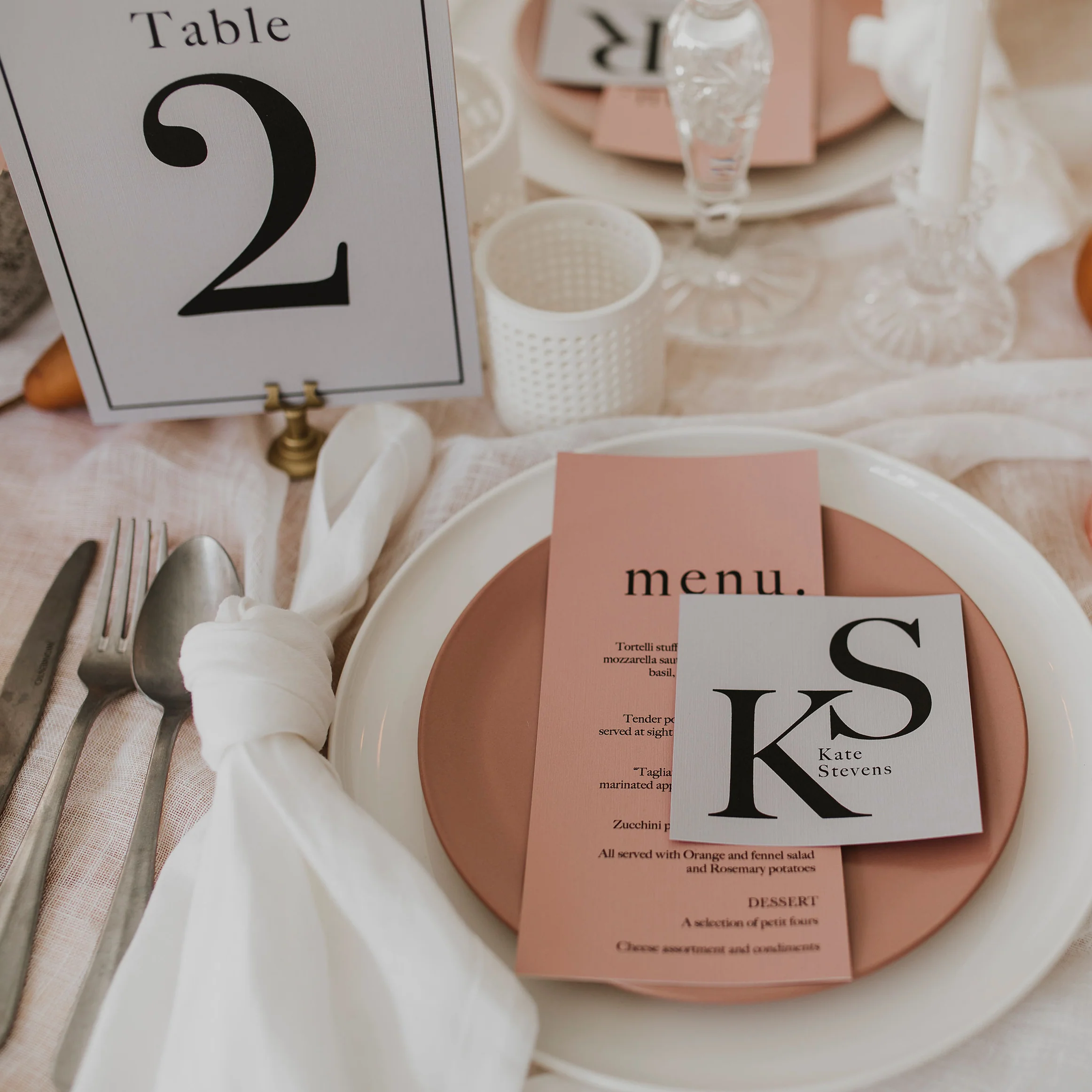 INITIAL WEDDING MENU & PLACE NAME SET PINK