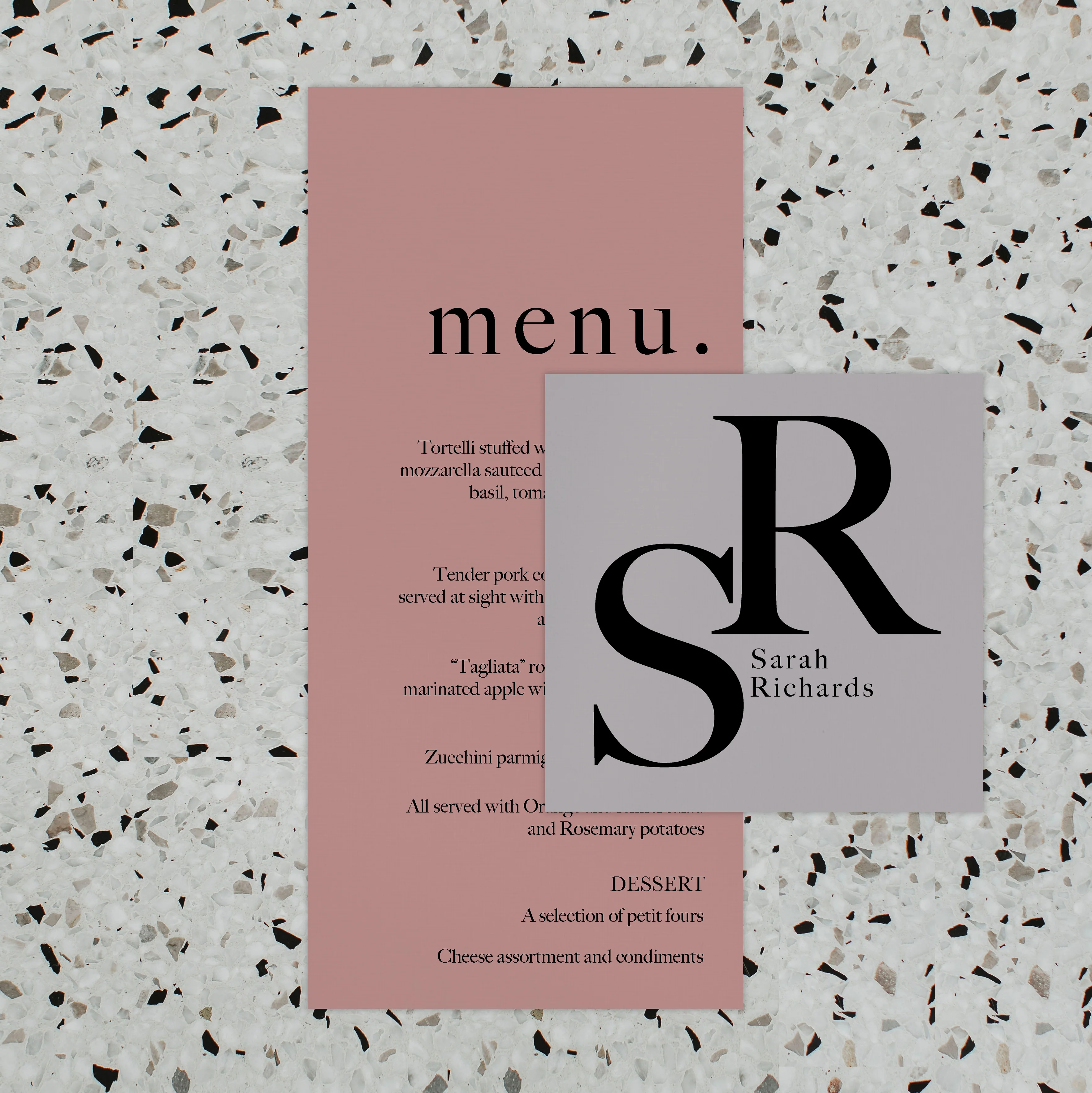 INITIAL WEDDING MENU & PLACE NAME SET PINK - Image 2