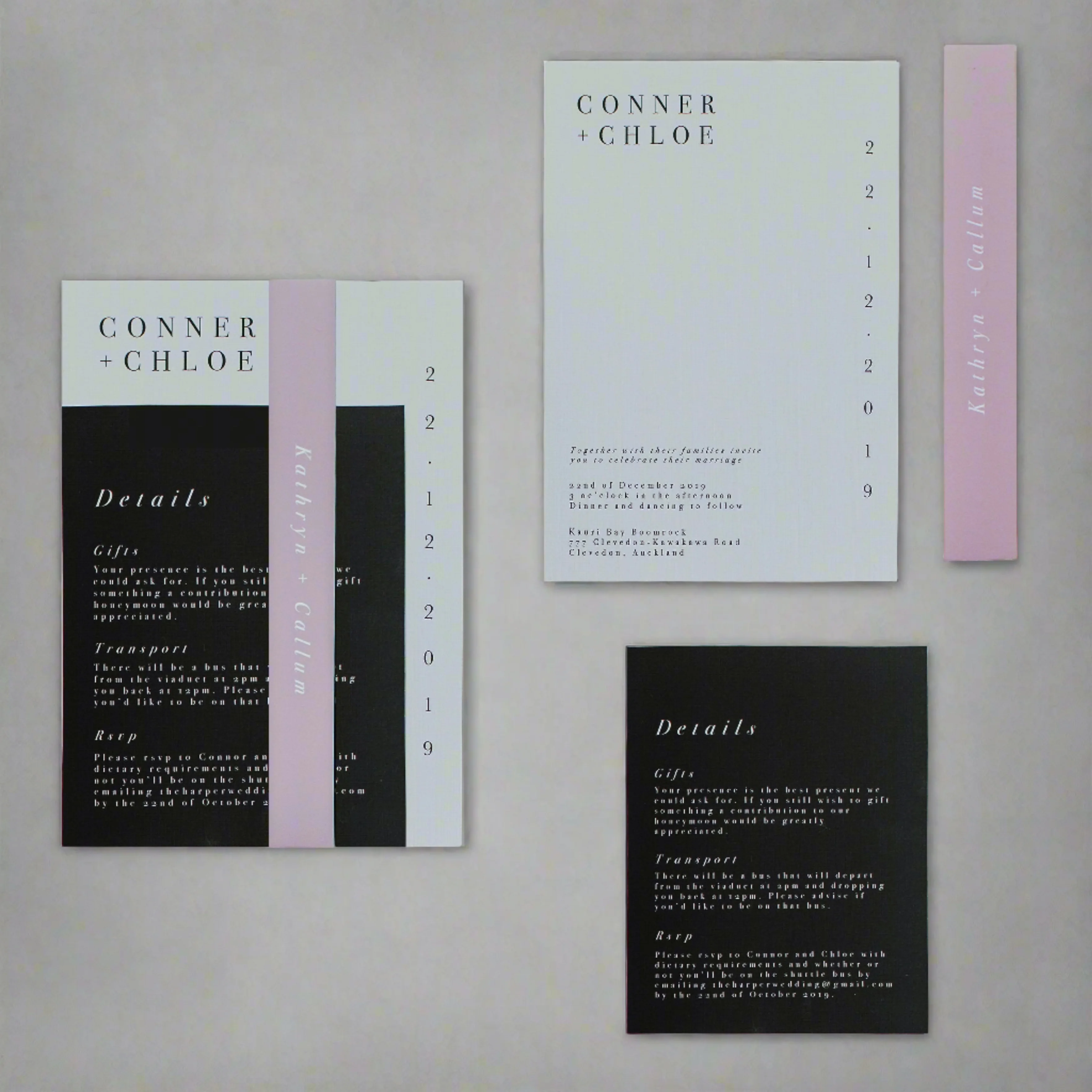MINIMALIST WEDDING INVITE SET BLACK / PINK - Image 2