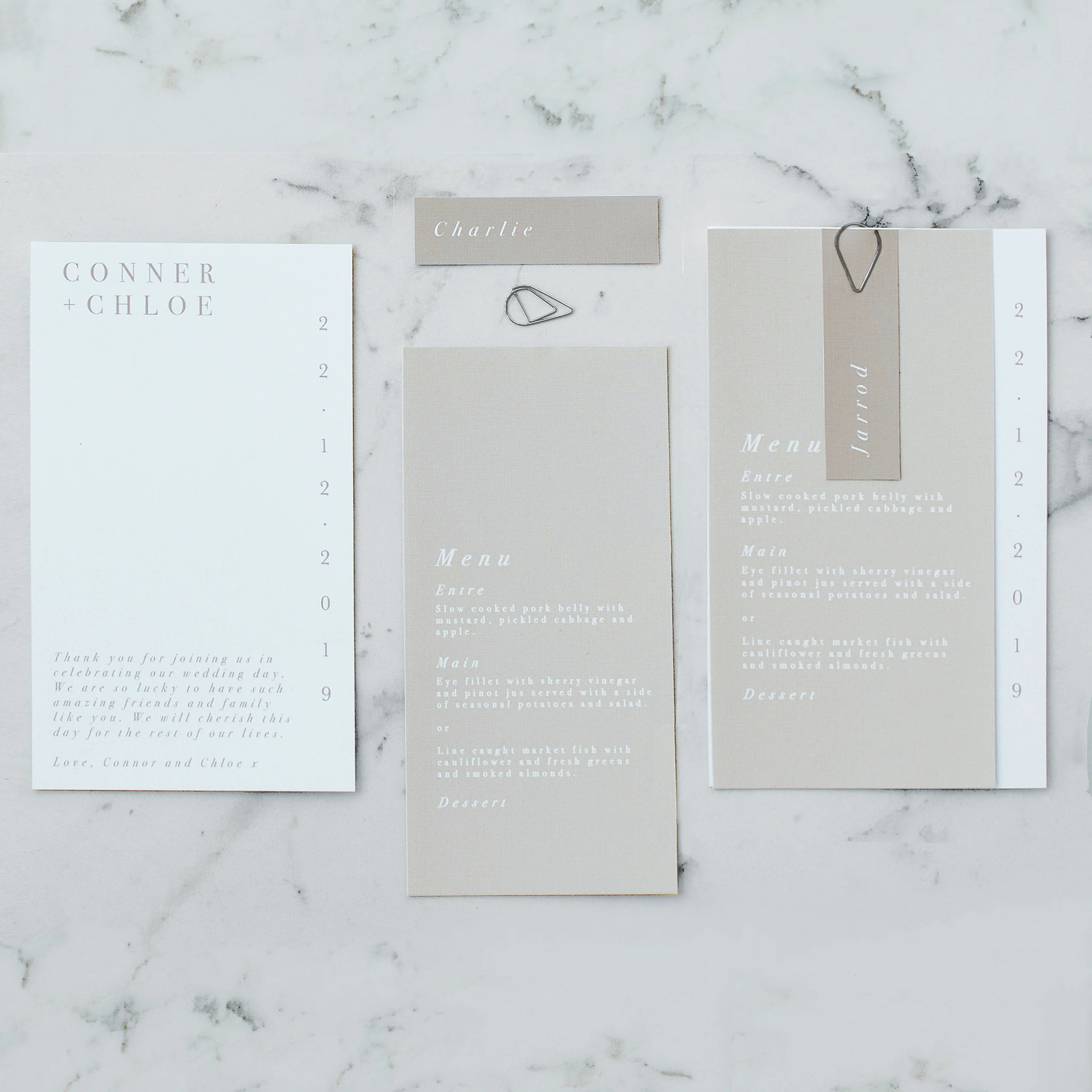 MINIMALIST WEDDING MENU & PLACE NAME SET NATURAL - Image 2