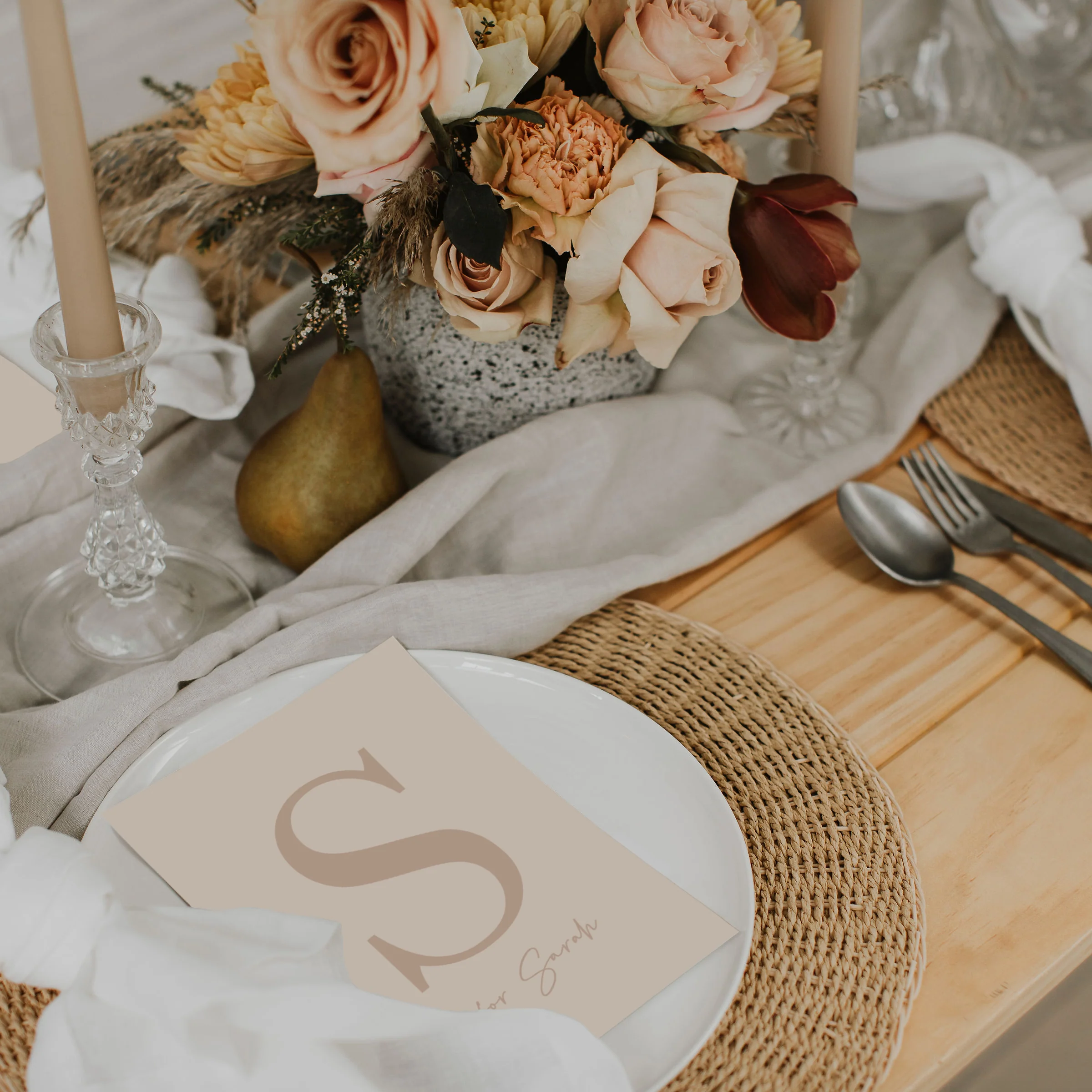 NY WEDDING MENU & PLACE NAME SET NATURAL