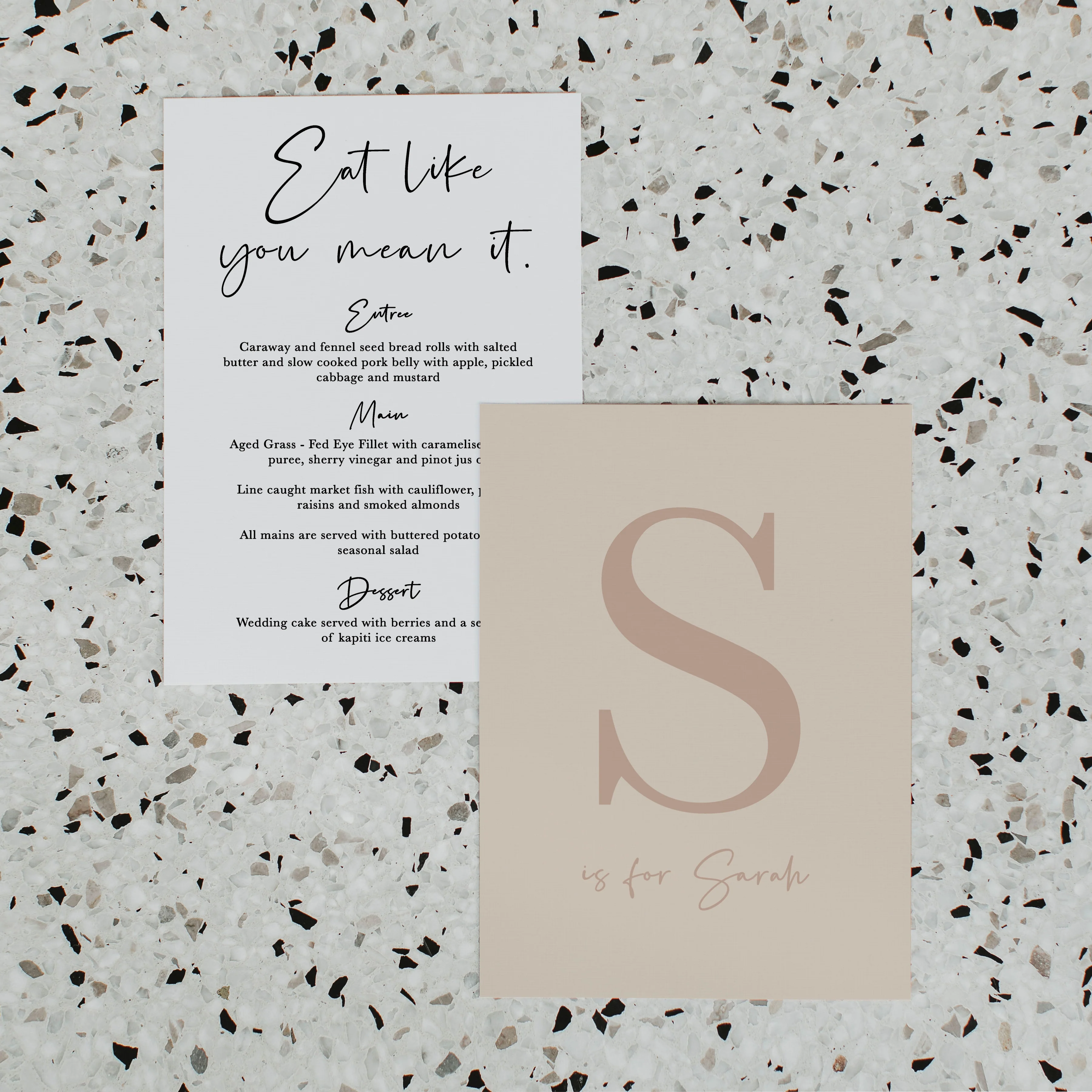 NY WEDDING MENU & PLACE NAME SET NATURAL - Image 2