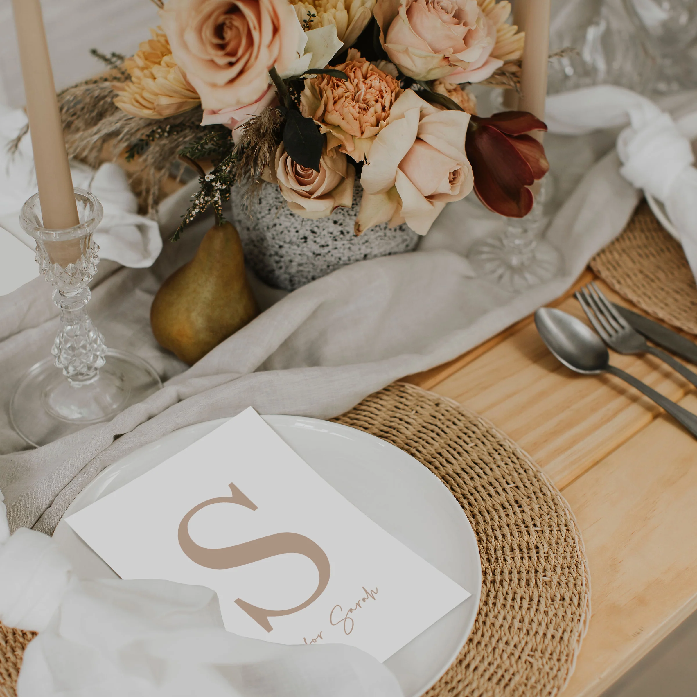 NY WEDDING MENU & PLACE NAME SET NATURAL / WHITE
