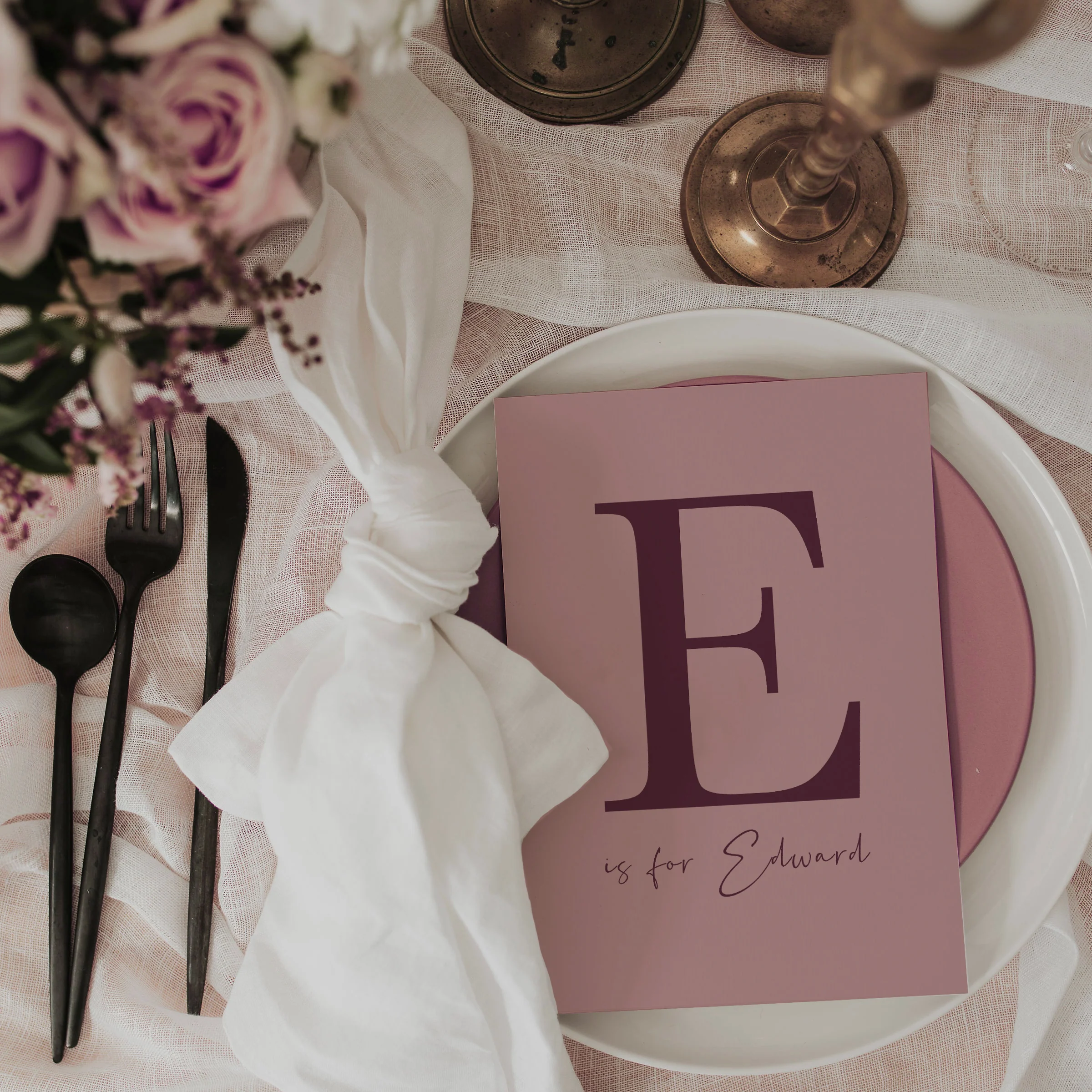 NY WEDDING MENU & PLACE NAME SET PURPLE