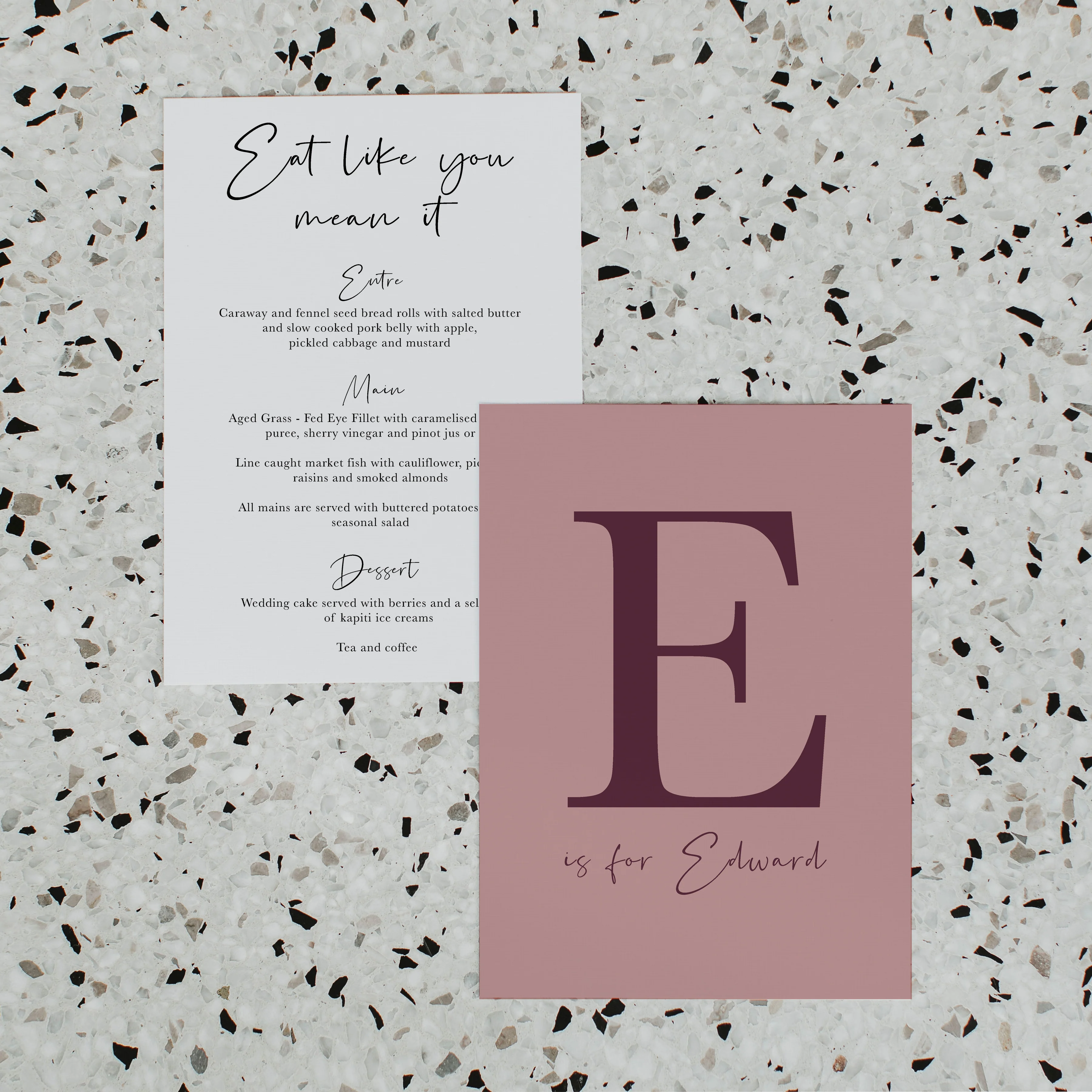 NY WEDDING MENU & PLACE NAME SET PURPLE - Image 2