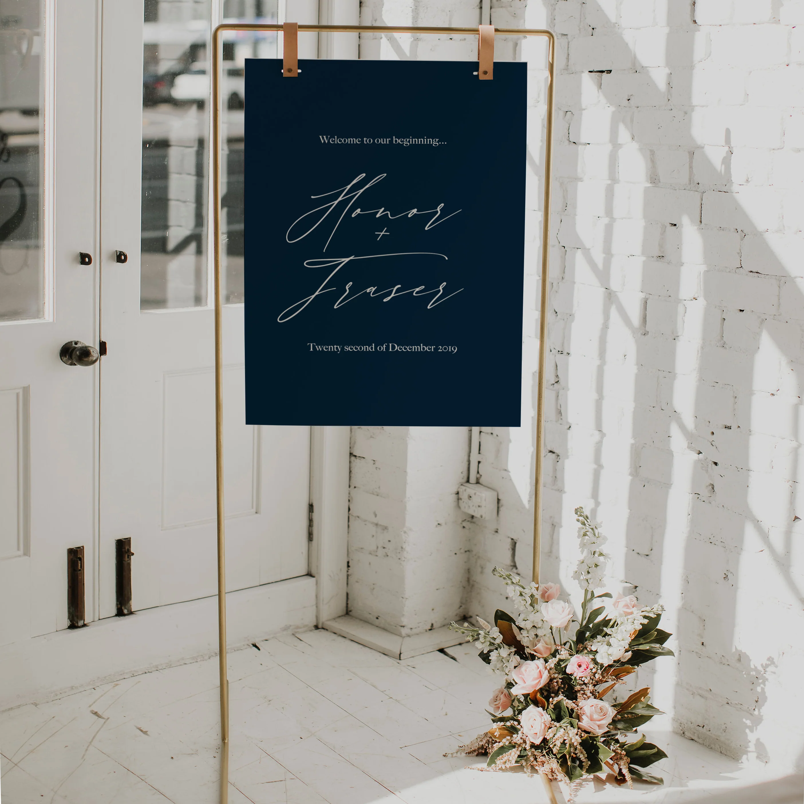 PAINTED WATERCOLOUR WELCOME SIGN NAVY