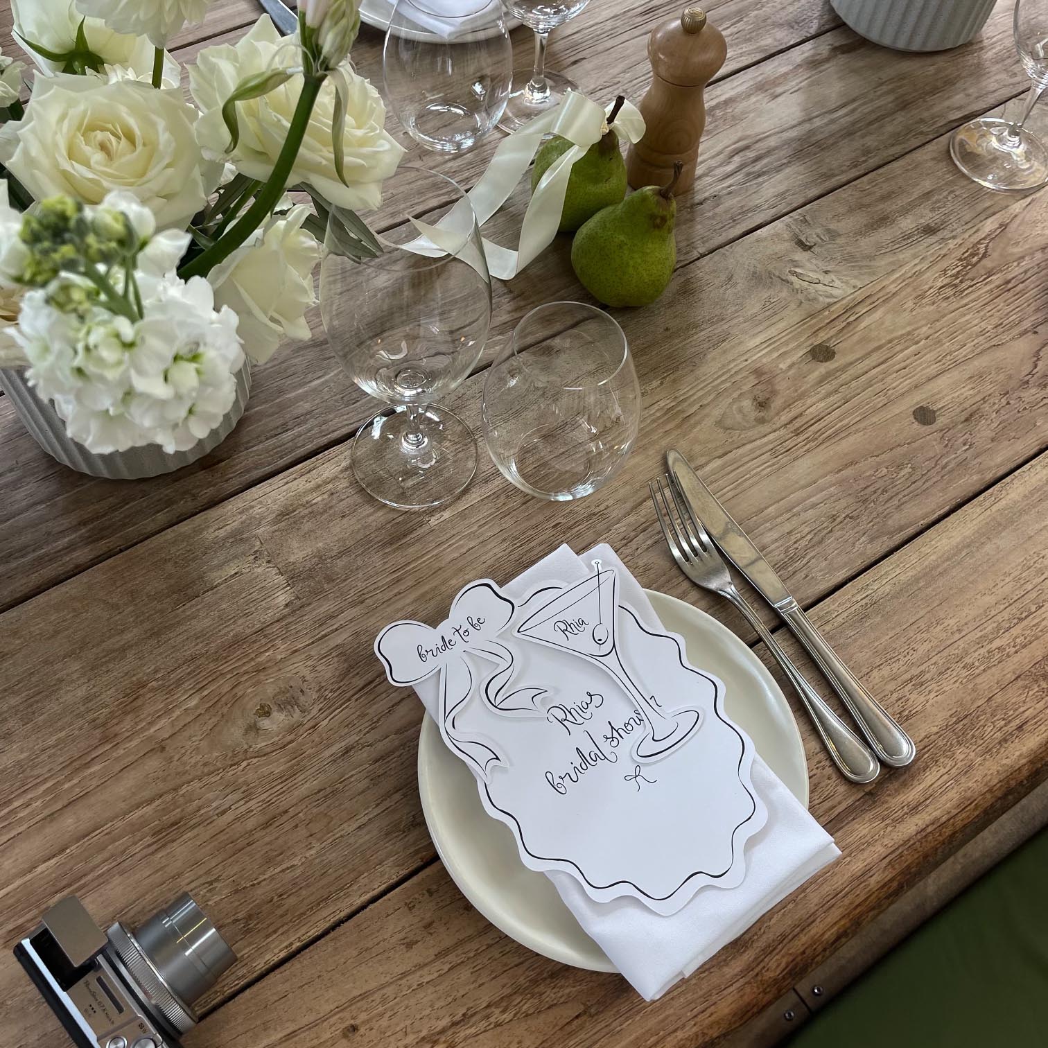'RHIA'S BRIDAL SHOWER' MENU & PLACE NAME SET