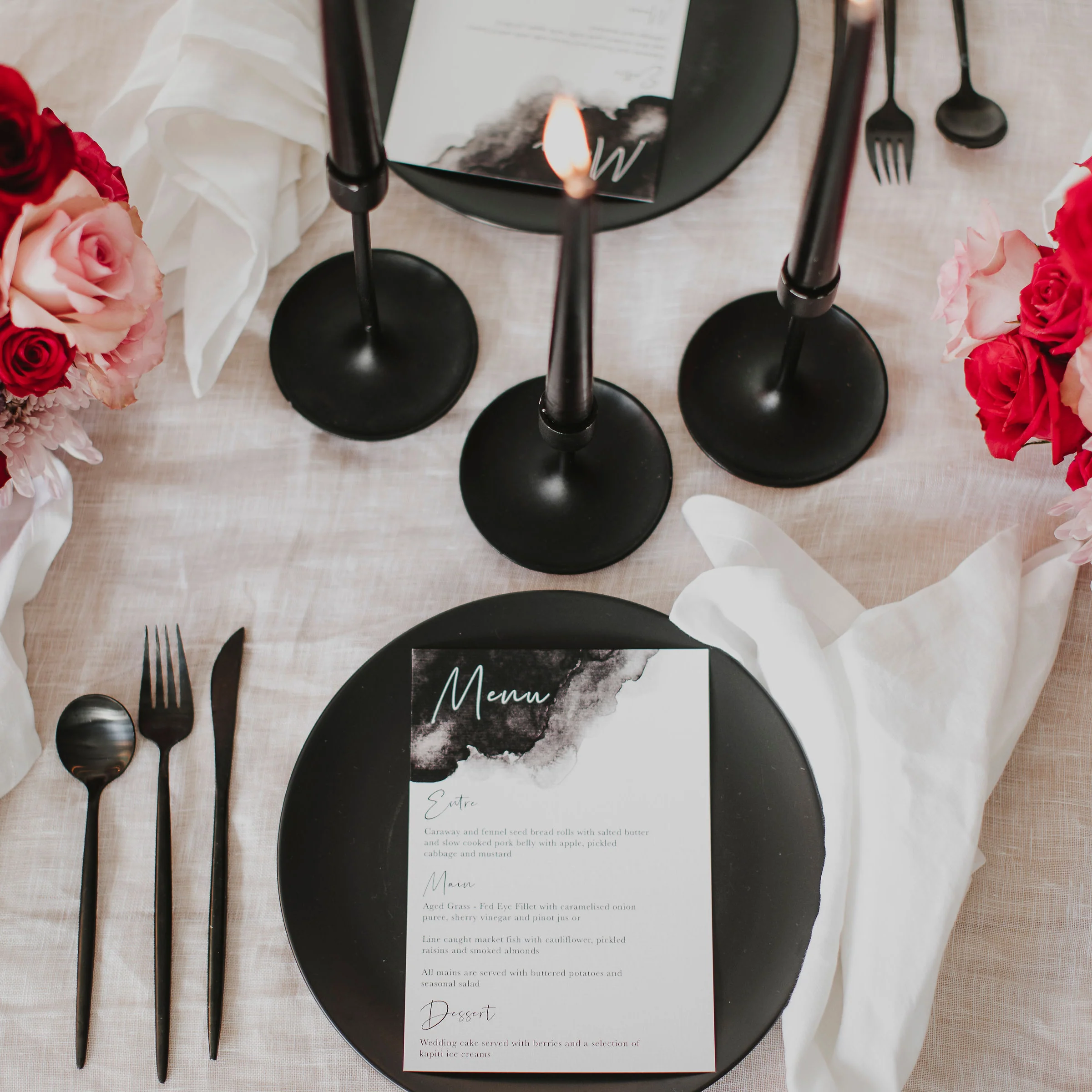 WATERCOLOUR WEDDING MENU BLACK