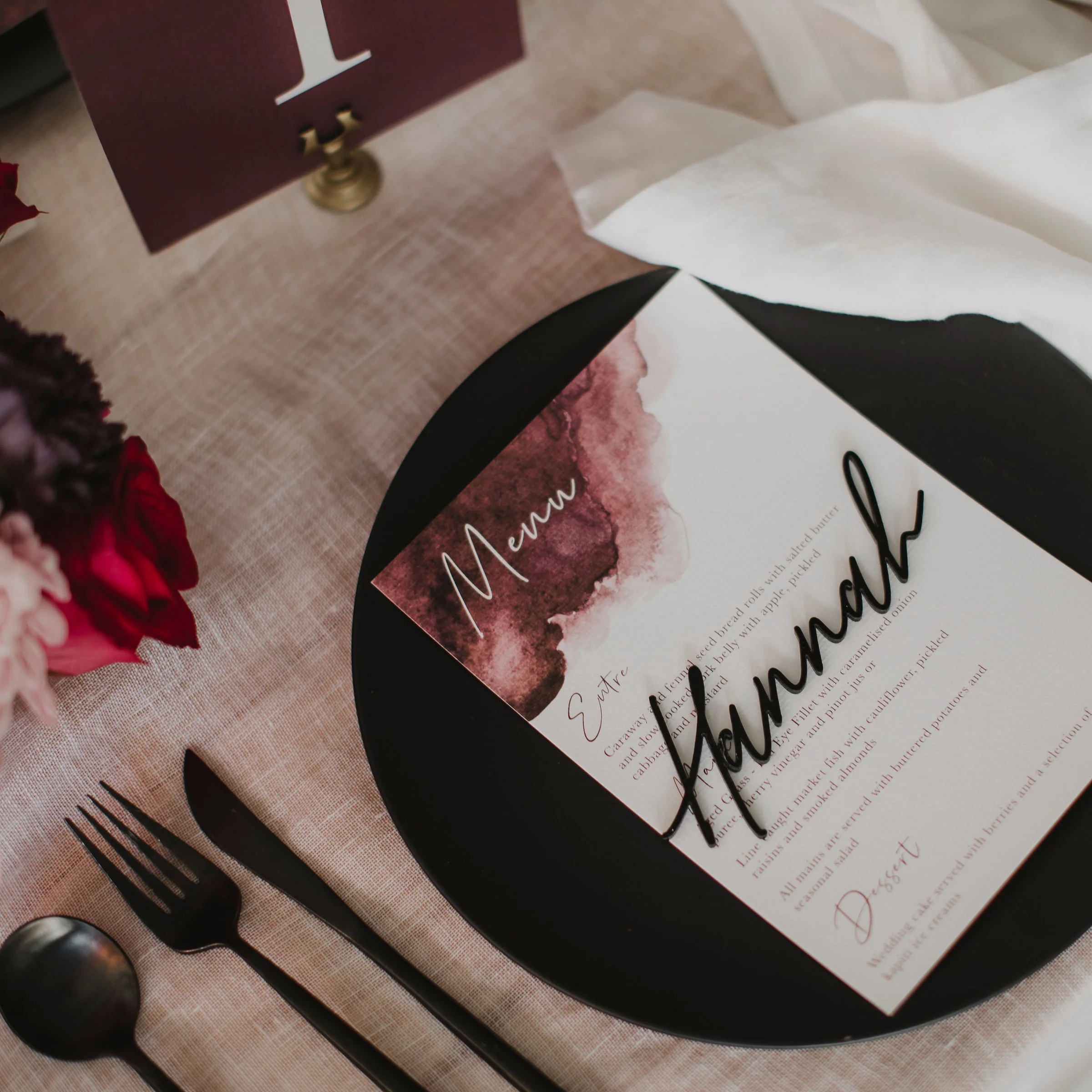 WATERCOLOUR WEDDING MENU PINK