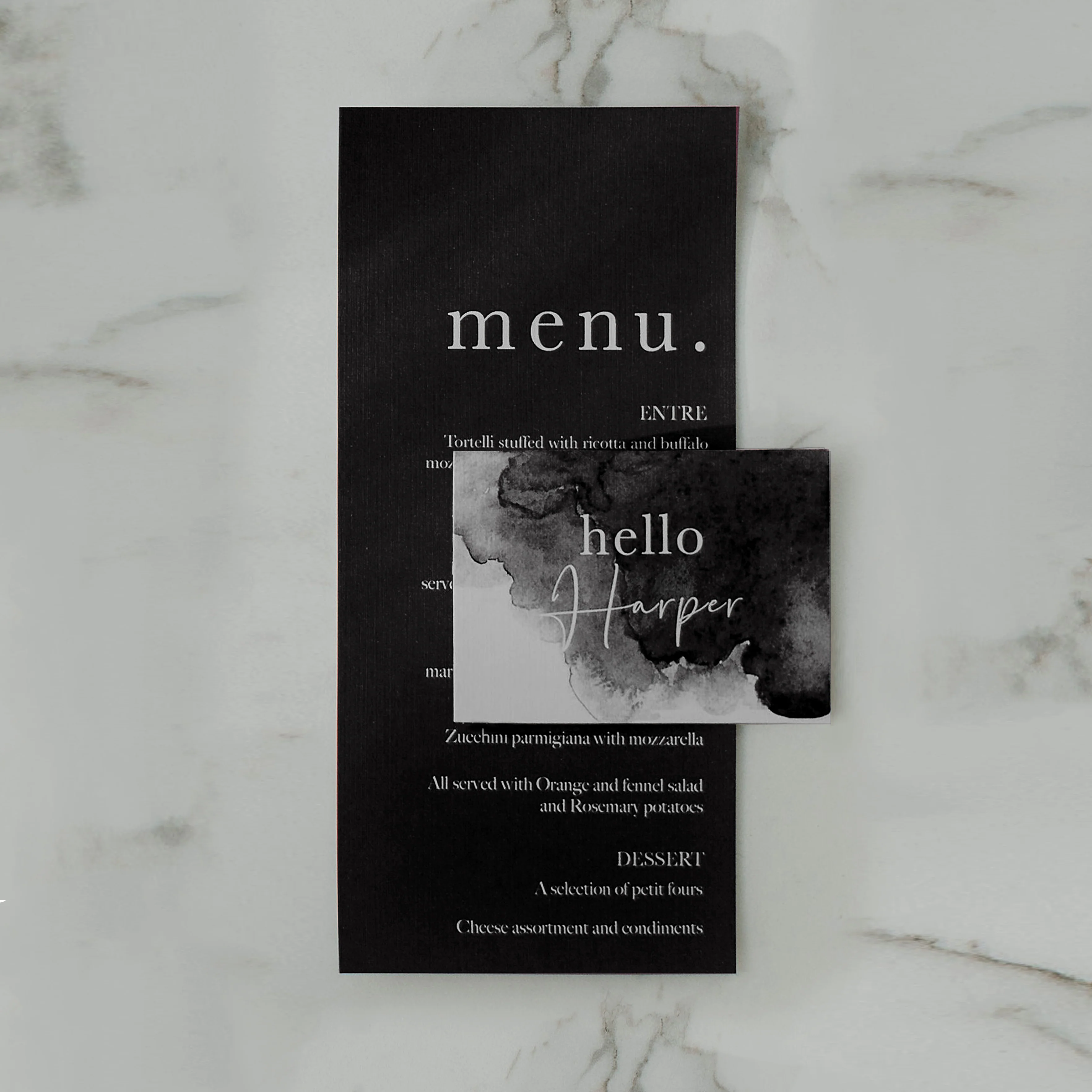 WATERCOLOUR WEDDING MENU & PLACE NAME SET BLACK - Image 2