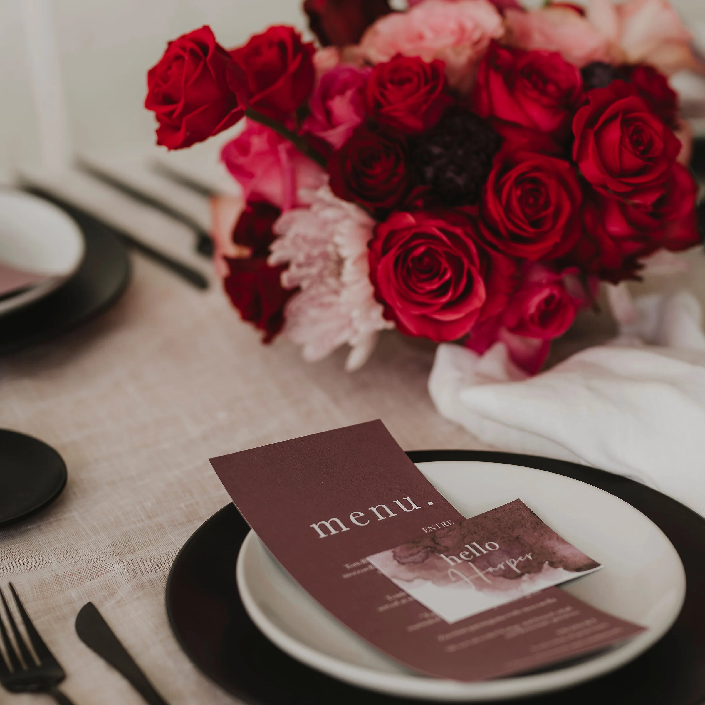 WATERCOLOUR WEDDING MENU & PLACE NAME SET PINK